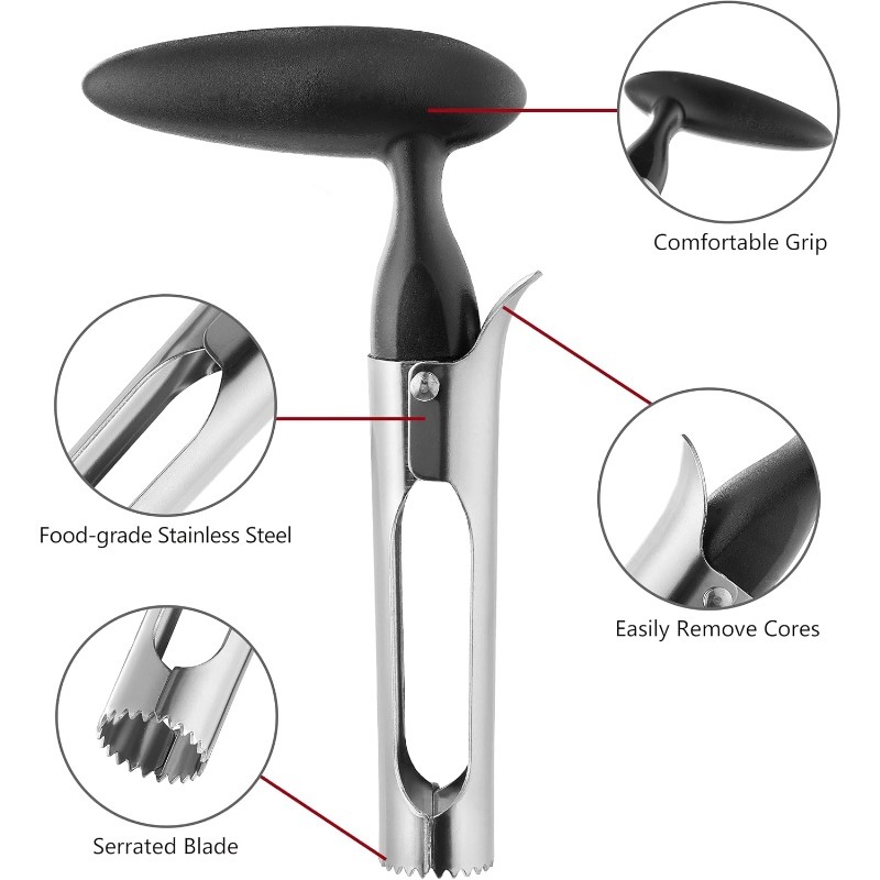 인체공학적 그립이 있는 애플 코어러, 스테인리스 스틸  - Apple Corer Slicer 리뷰 및 가격