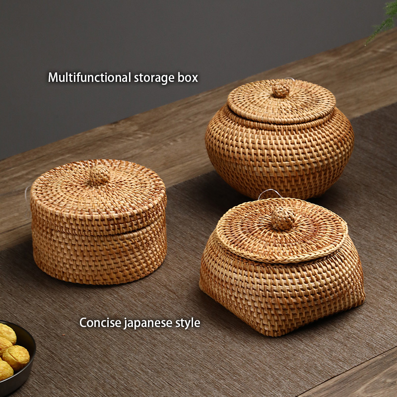 뚜껑이있는 손으로 짠 등나무 보관 상자 사탕 스낵 항아 - Kitchen Gadgets In Japan 리뷰 및 가격